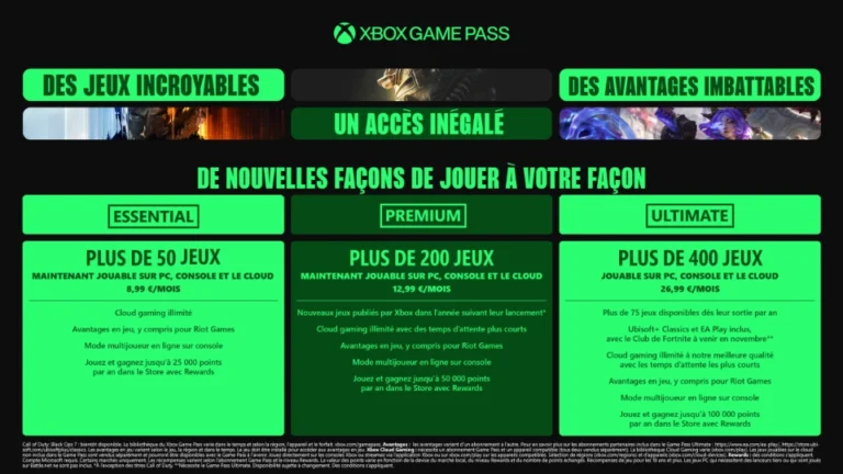 Nouveaux tarifs XBOX Game Pass