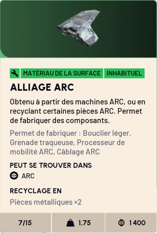 Item Alliage Arc